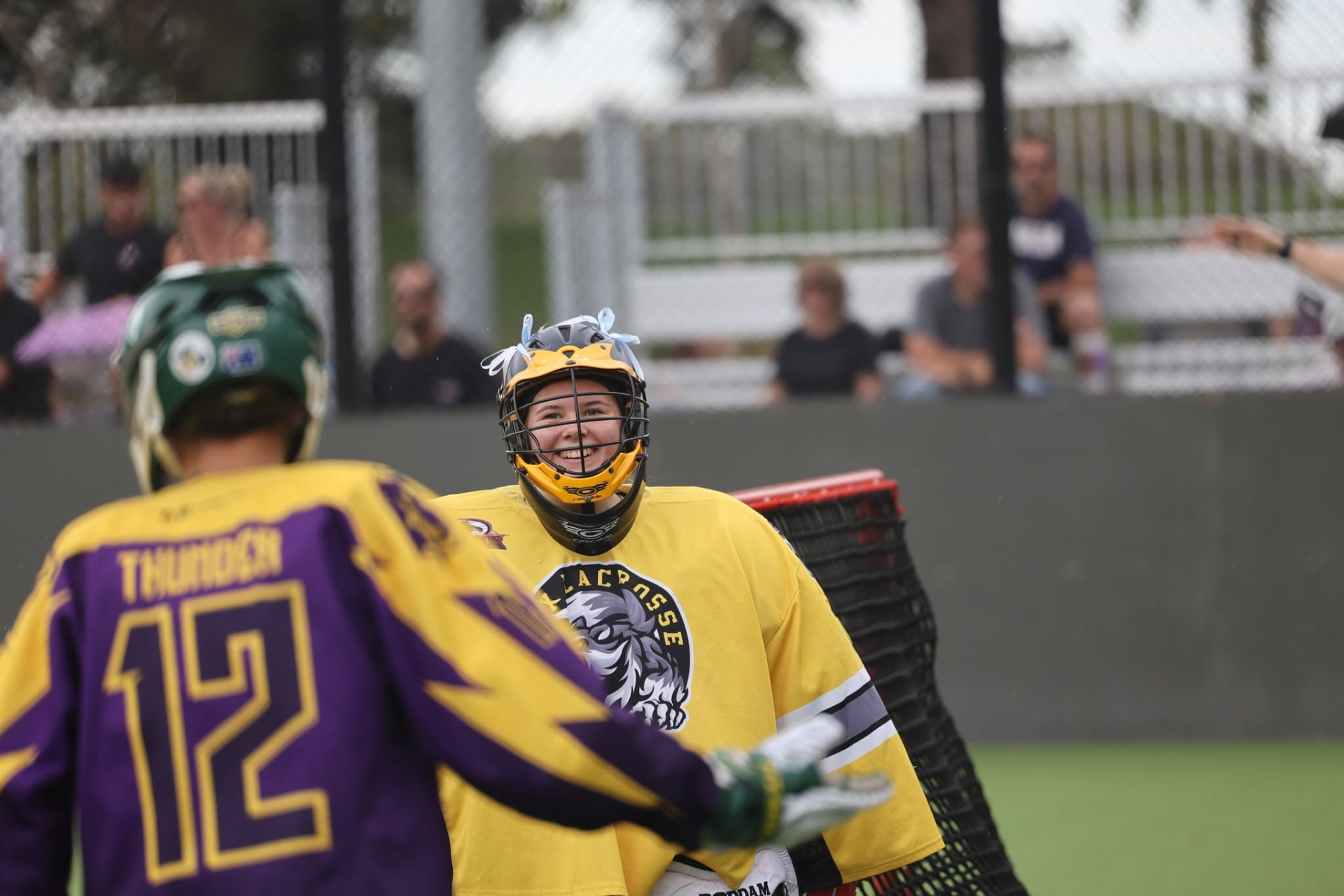 Ivy Merritt playing goalie for Fury during the 2026 Australian Box Lacrosse Next Gen Series.