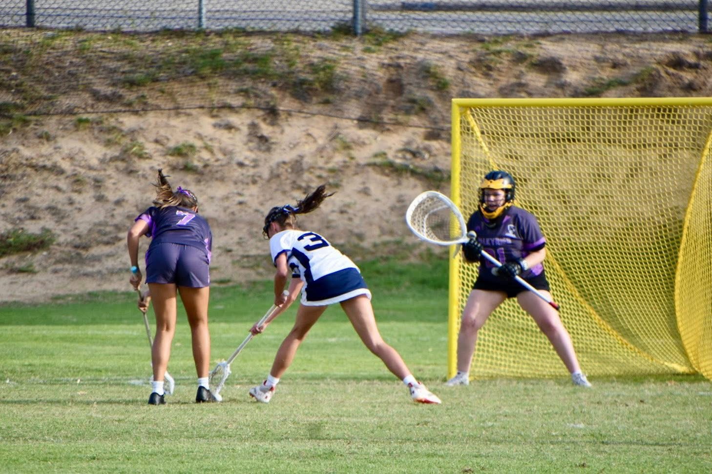 Ivy Merritt focused in her ready position in goal.